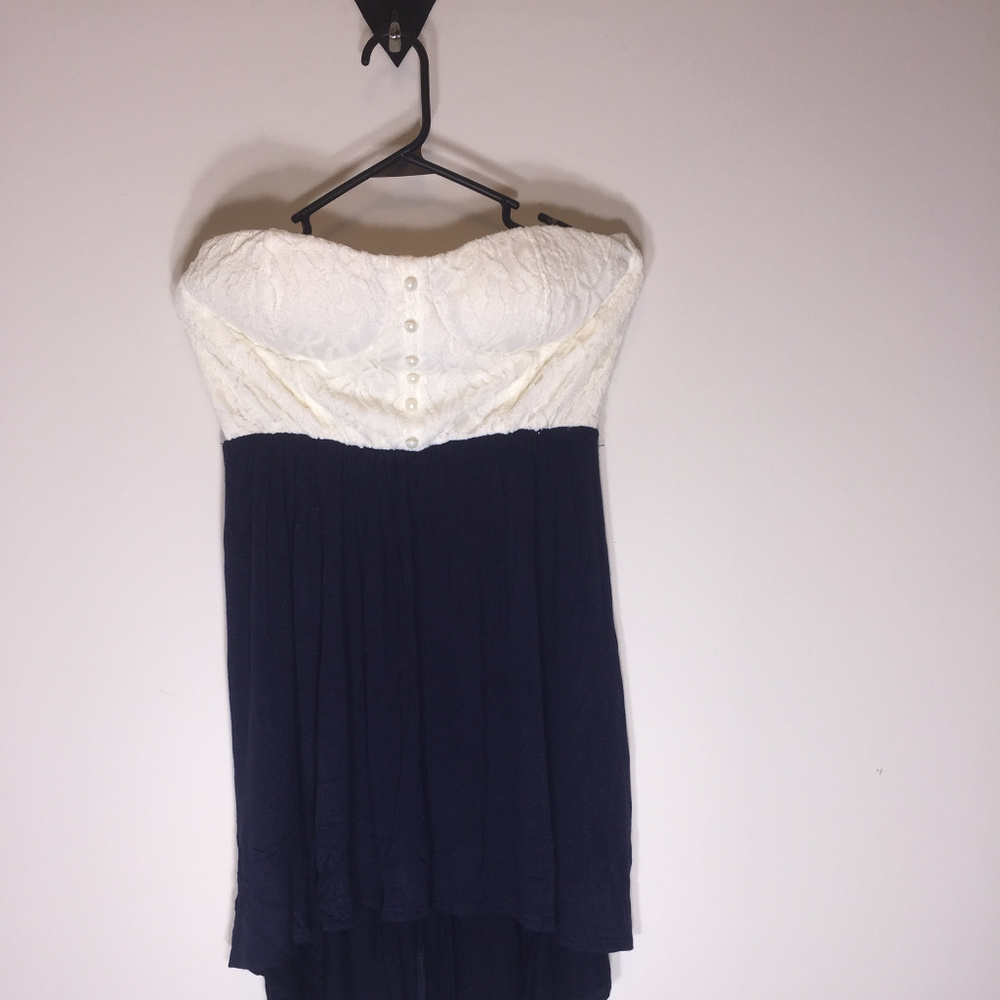 White and Blue Strapless Dress